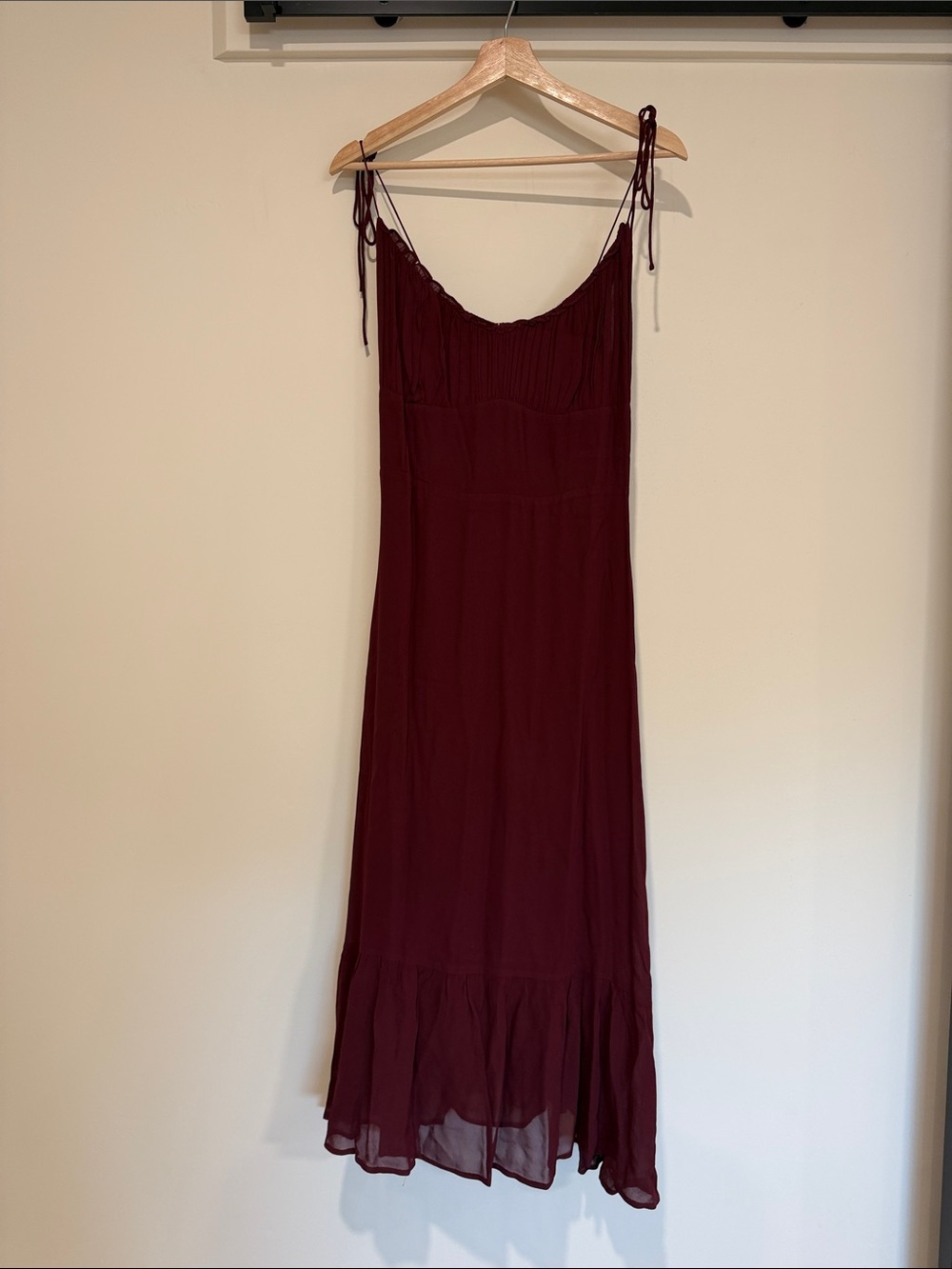Reformation Burgundy Tie-Shoulder Maxi Dress